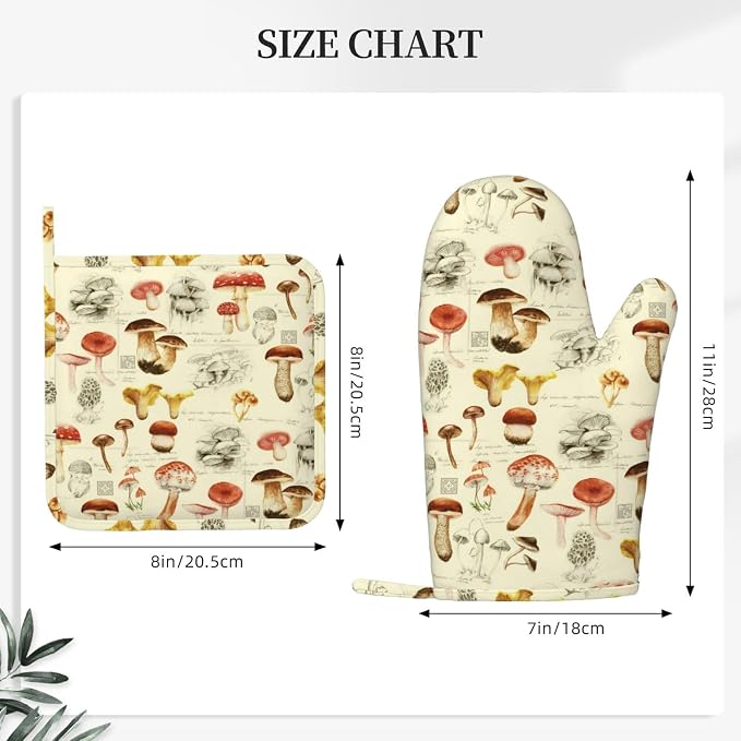 Mushroom Oven Mitts and Pot Holders Sets Silicone Vintage Mushrooms Kitchen - Image 3