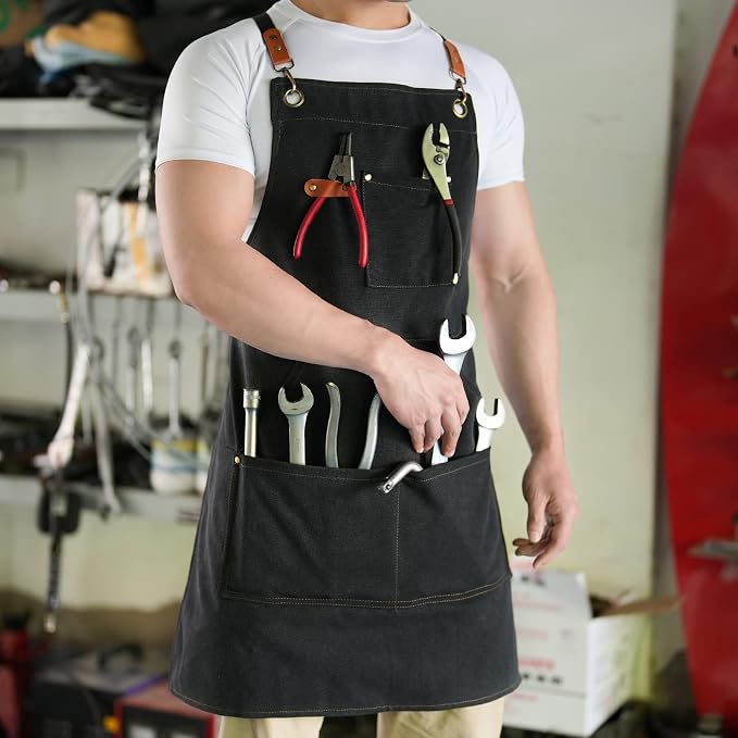 Aoomzoon Canvas Aprons for Men Chef Apron, Work Apron - 16oz Heavy Duty Cross - Image 4