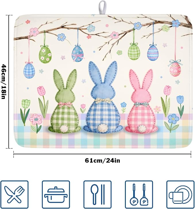 Easter Bunny Dish Drying Mat for Kitchen Counter 18 x 24 Inch Rabbit Eggs Dish - Image 2