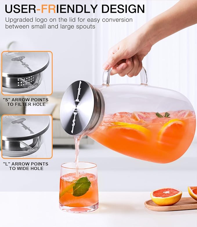 Glass Pitcher with Lid, 1 Gallon 128oz Water Pitcher with Handle and Spout - Image 2