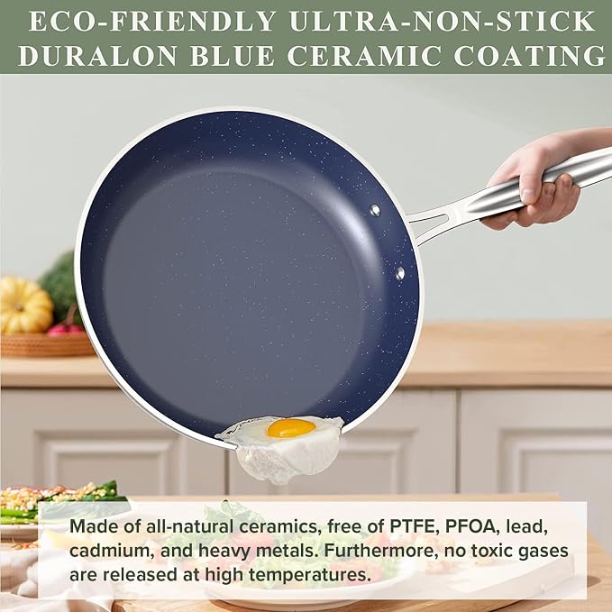 Nuwave 9pc Cookware Set Healthy Duralon Blue Ceramic Nonstick Coated, Diamond - Image 7