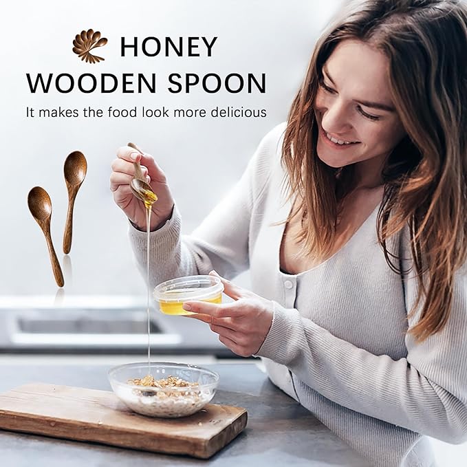 7 PCS Small Wooden Spoons, 5.8 Inch Honey Spoons - Image 2