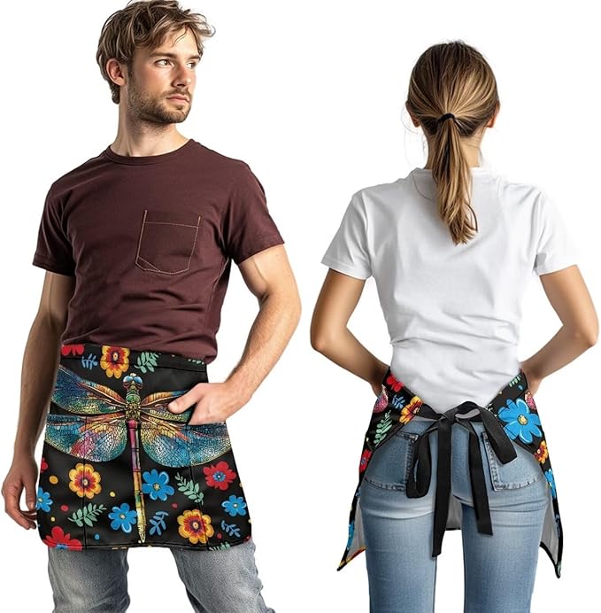 Server Apron with 3 Pockets, Waterproof Oil Waitress Waiter Half Apron - Image 3