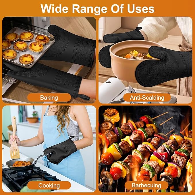 AUAUY Oven Mitts with 2 Potholders, Silicone Oven Gloves Heat Resistant 464°F - Image 7