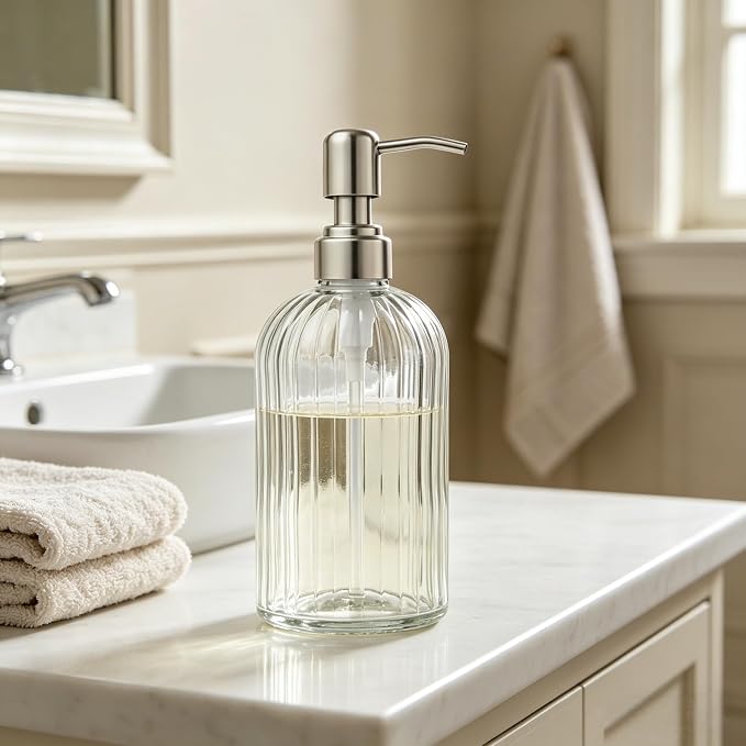 Glass Hand Soap Dispenser Silver Pump Refillable Dish Shampoo Lotion Bottle - Image 6