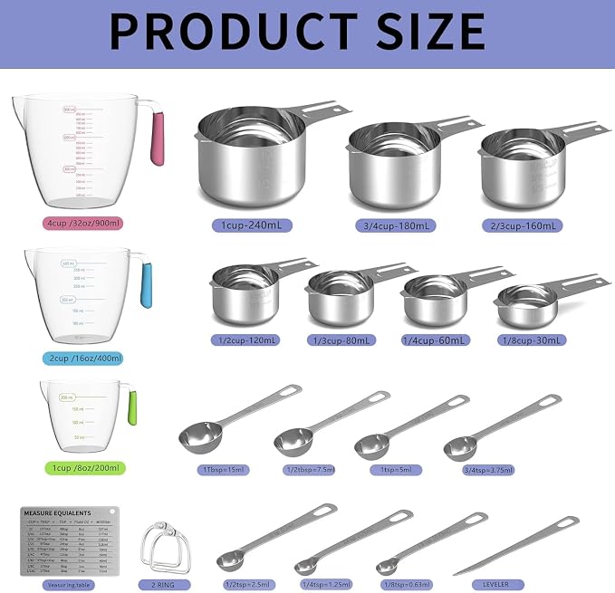 Stainless Steel Measuring Cups and Spoons Set, 6 Stainless Steel Measuring Cups - Image 7
