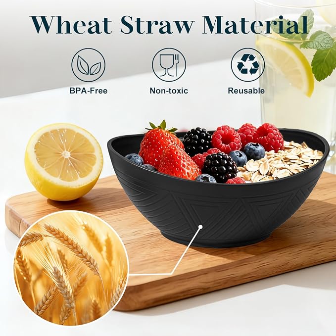Plastic Bowls 26 OZ, Unbreakable Wheat Straw Bowl 4 PCS, Microwave and - Image 2