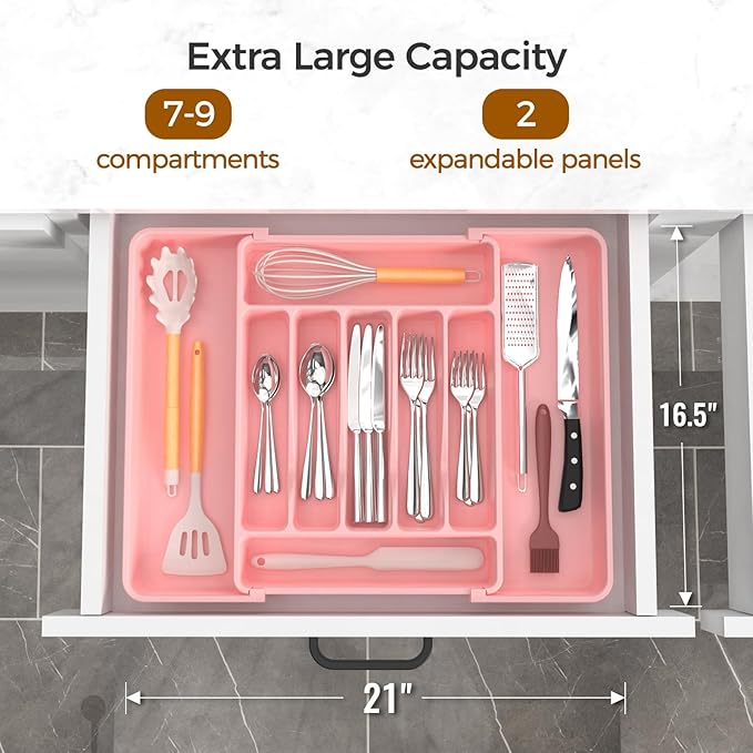 ukeetap Extra Large Expandable Silverware Organizer, BPA-Free Food-Safe Cutlery - Image 2