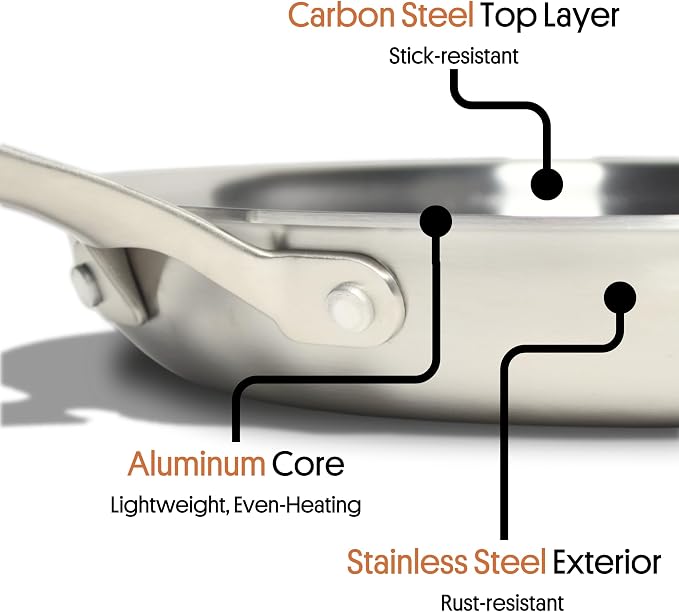 STRATA Carbon Steel Clad 10.5" Frying Pan Skillet, 3-Ply Carbon Steel Cookware - Image 3