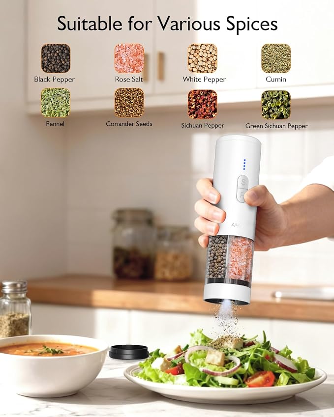 Electric Salt and Pepper Grinder Set, 2 in 1 Dual Bins USB Rechargeable - Image 9