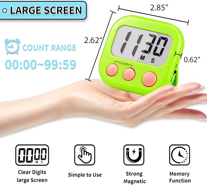 Timer for Kids Teachers Digital Kitchen Timers for Cooking Large Magnetic - Image 2