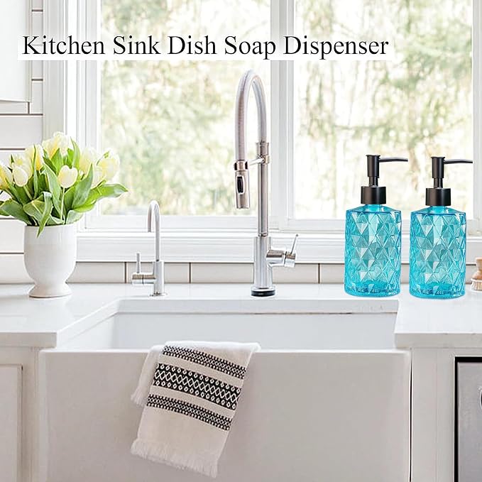 Clear Ocean Blue Glass Soap Dispenser - Image 6
