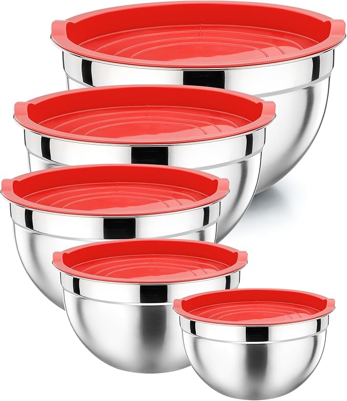 P&P CHEF Mixing Bowls with Airtight Lids Set of 5, 10-Piece Stainless Steel by PPCHEF