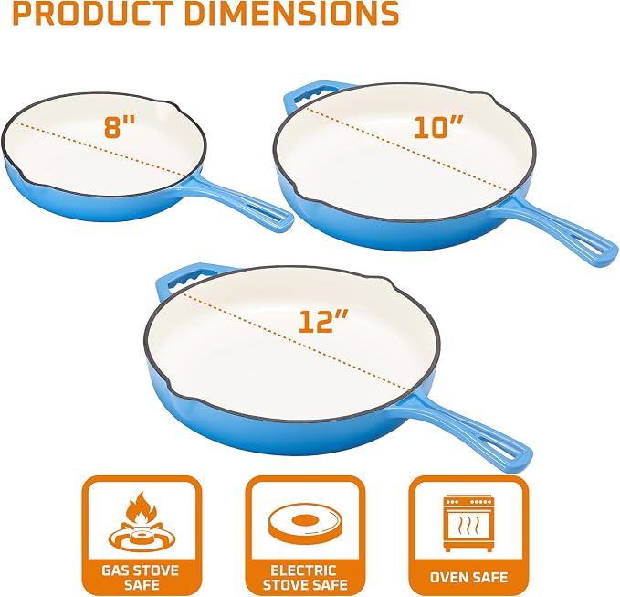 Bruntmor Enameled Cast Iron Frying Pan Set - Image 3