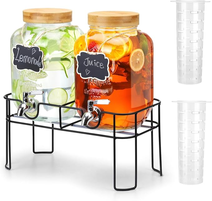 2 Pack 1 Gallon Glass Drink Dispenser by MIWUYI