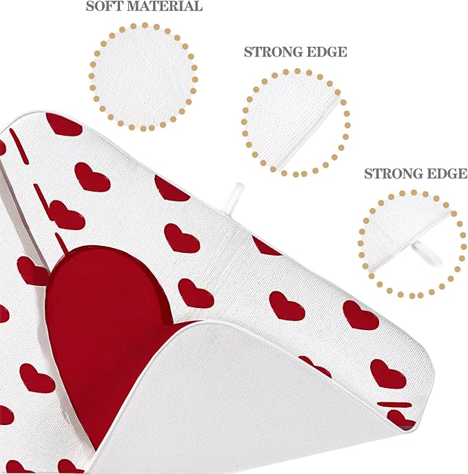 Valentines Dish Drying Mat 18x24 Inch Red Hearts Dish Drainer Protector Pad - Image 7