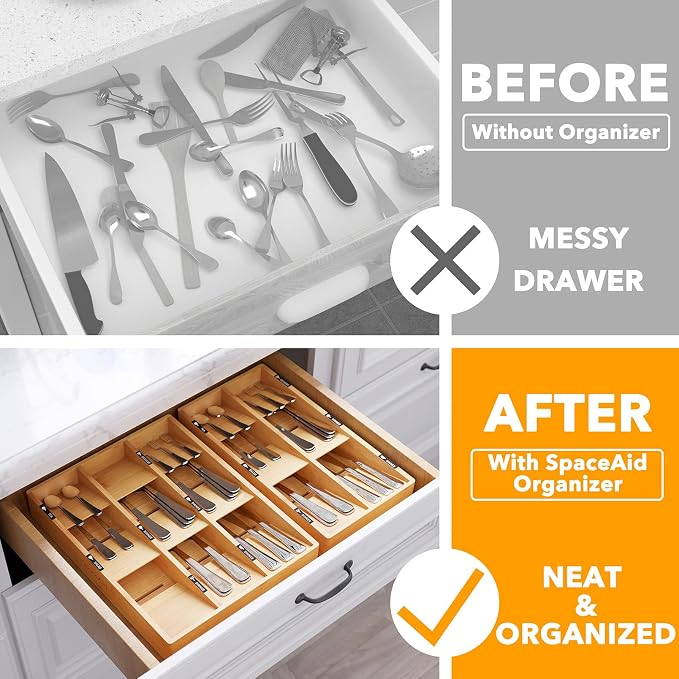 SpaceAid Bamboo Silverware Drawer Organizer - Image 2