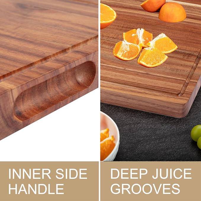20 Inch Large Acacia Wood Cutting Board 1.5" Thick, Reversible Wooden Cutting - Image 3