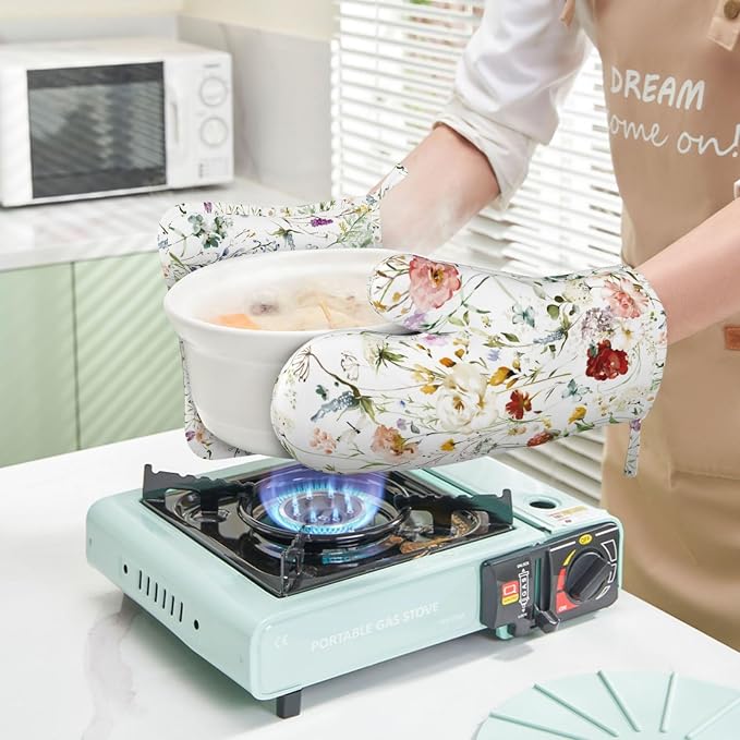 Wildflower Flower Oven Mitts and Pot Holders Set of 4 Silicone Boho Butterfly - Image 6