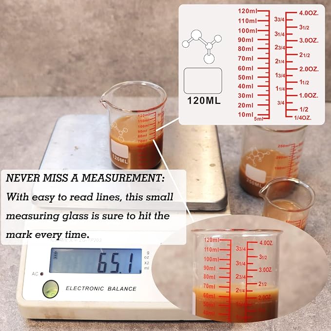 High Borosilicate Glass Measuring Cup-V-Shaped Spout, 120ml Glass Measuring - Image 3