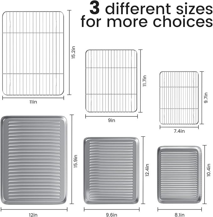 Baking Sheet with Wire Rack Set: 3 Baking Pans + 3 Cooling Racks - Image 2
