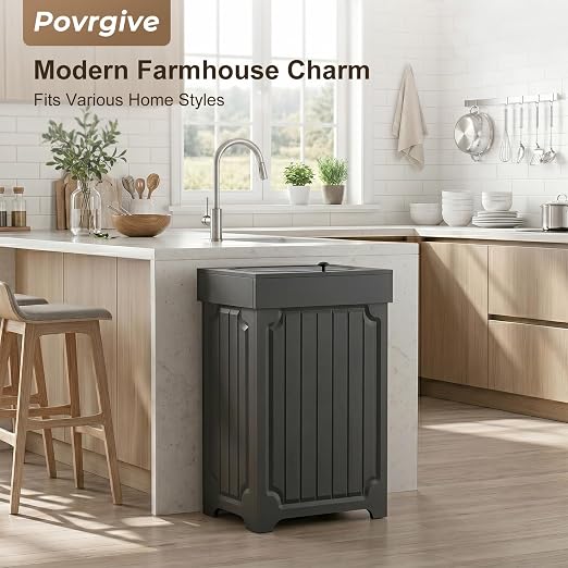 Povrgive Wood Trash Can Cabinet, 13 Gallon Hidden Kitchen Garbage Can - Image 6
