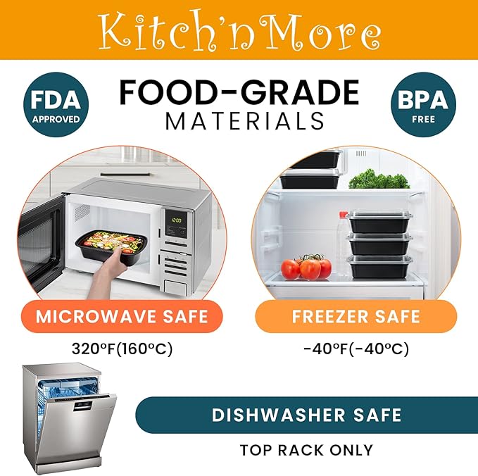 Kitch’nMore 38oz Meal Prep Containers, Extra Large &Thick Food Storage - Image 4