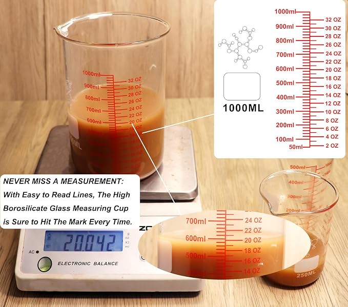 High Borosilicate Glass Measuring Cup-V-Shaped Spout, 1000ml Glass Measuring - Image 3