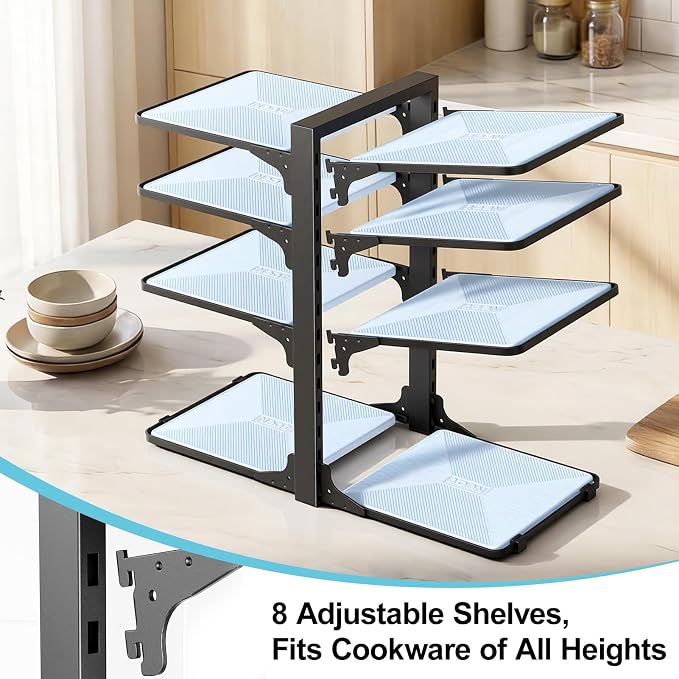 LAMU Pots and Pans Organizer under Cabinet, 8-Tier Heavy Duty Pan Organizers - Image 4