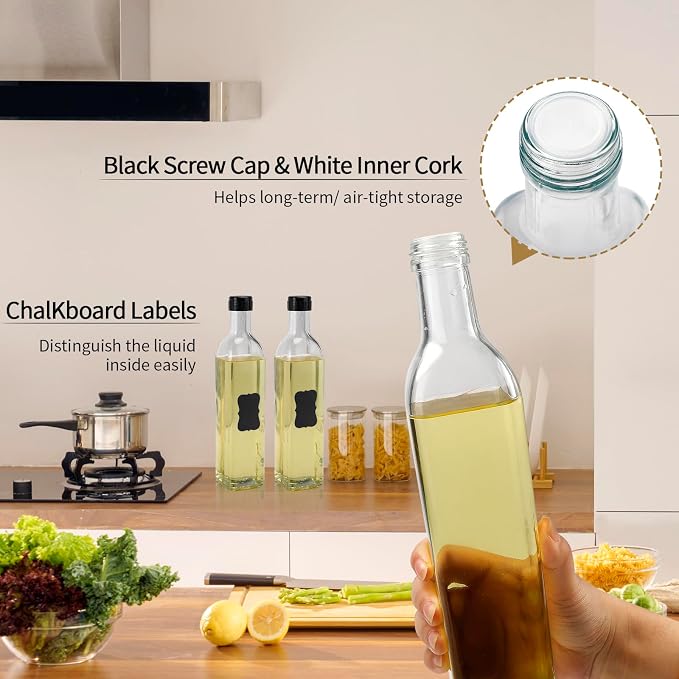 BAKHUK 4 Pack 17oz Olive Oil Dispenser Bottles, 500ml Clear Glass Vinegar Cruet - Image 4