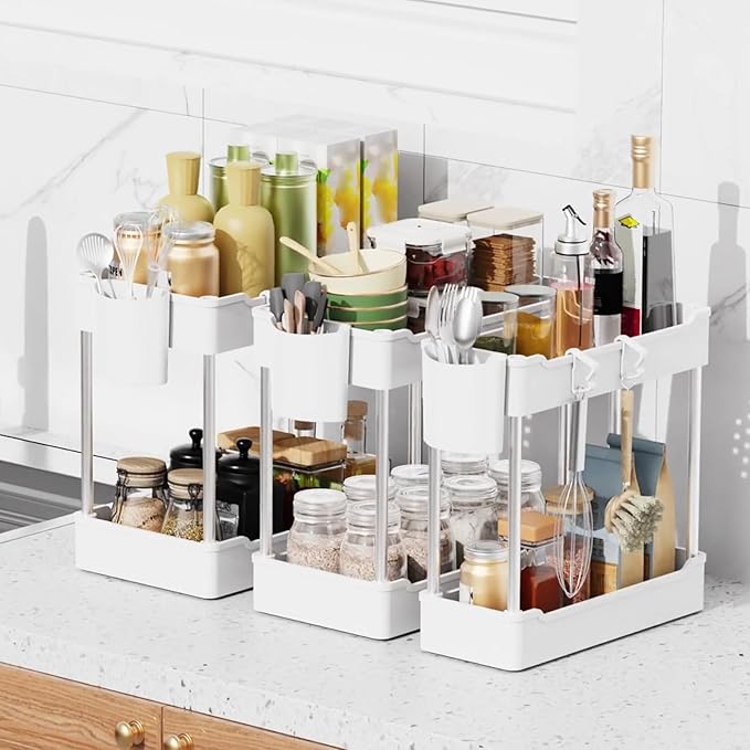 3 Pack Under Sink Organizers and Storage, 2 Tier Bathroom Cabinet Organizer - Image 4