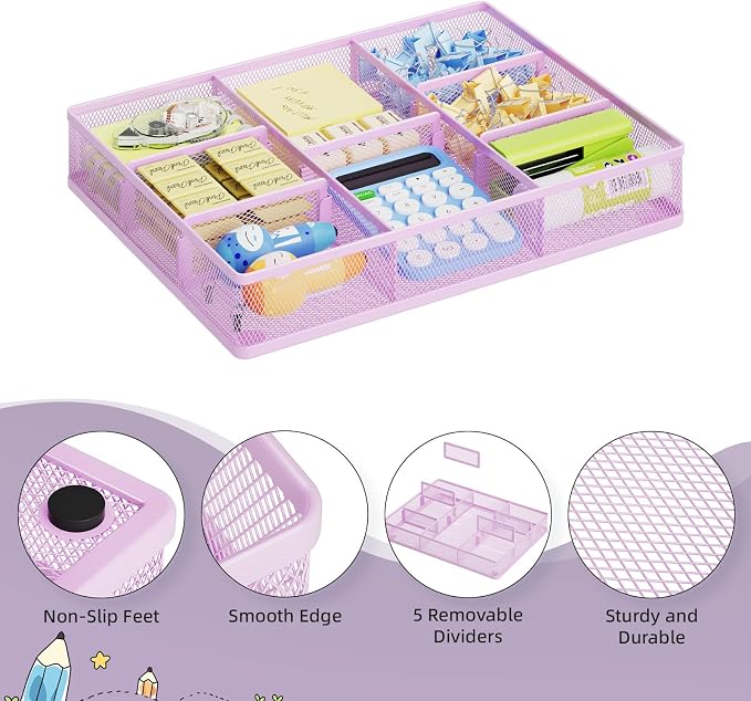 Marbrasse Desk Drawer Organizer, Metal Mesh Drawer Organizer Tray - Image 5