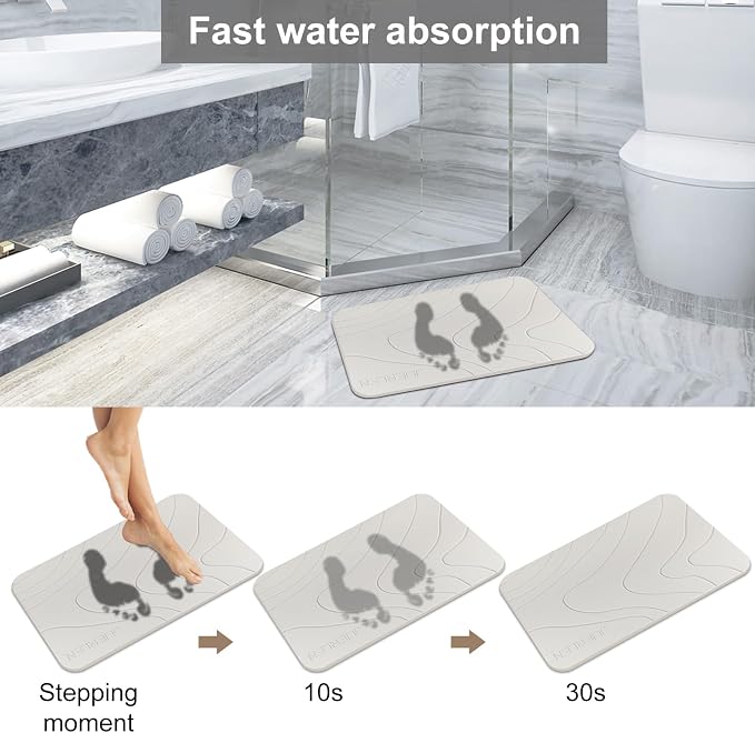 JUERLEN 2 Pack Diatomaceous Earth Shower Mat, Stone Bath Mat, Nonslip Super - Image 3