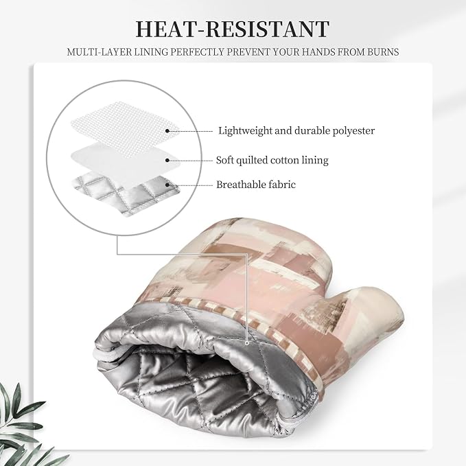 Oven Mitts and Pot Holders Set, Modern Art Dusty Pink Abstract Silicone Kitchen - Image 4