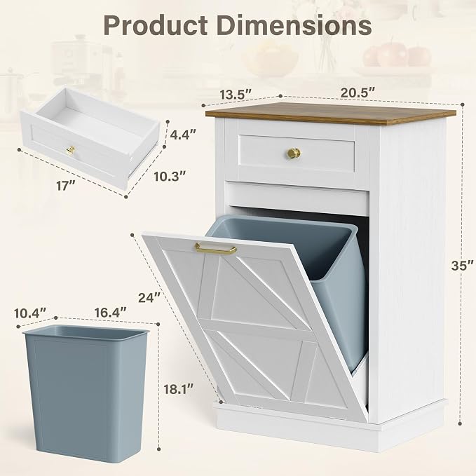 YESHOMY 10 Gallon Tilt-Out Trash Cabinet, Wooden Hidden Garbage Can Holder - Image 2