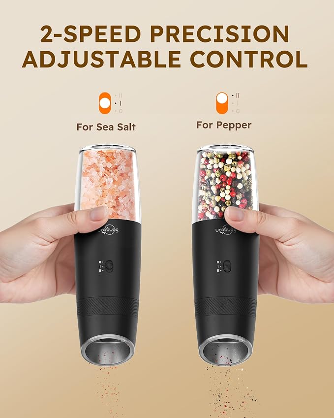 Sangcon 2-Speed Gravity Electric Salt and Pepper Grinder Set RECHARGEABLE - Image 2