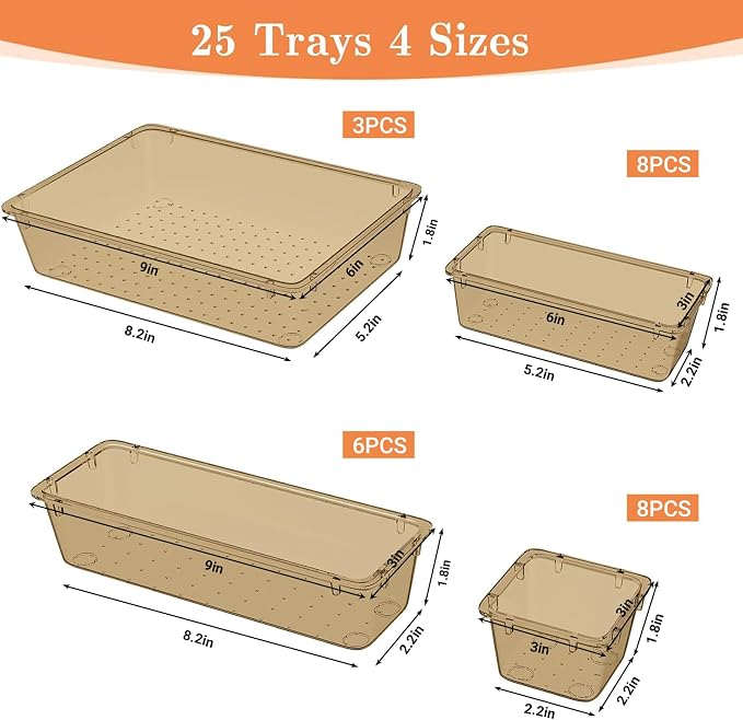 SpaceHacks 25 PCS Plastic Drawer Organizer Set, 4-Size Versatile Organizer - Image 2