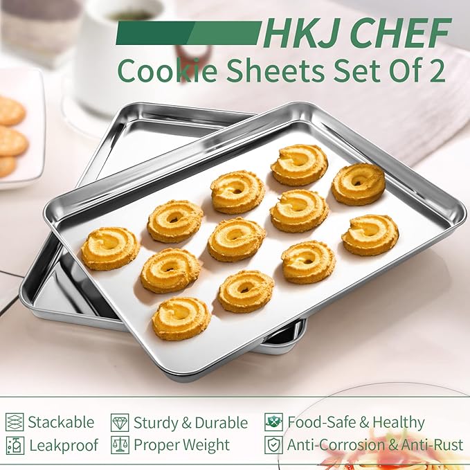 Baking Sheets Set of 2, HKJ Chef Cookie Sheets 2 Pieces Stainless Steel Baking - Image 5