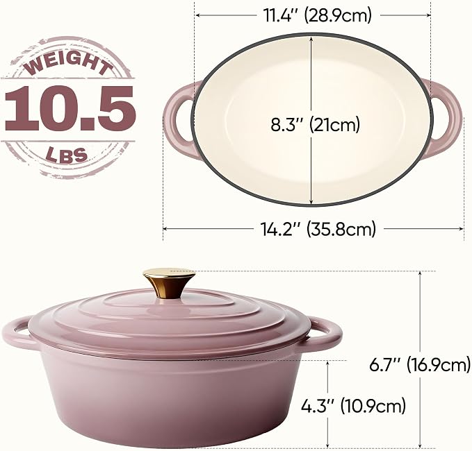 Oval Dutch Oven for Bread Baking, 4.5 Quart Non Stick Enameled Cast Iron Dutch - Image 3