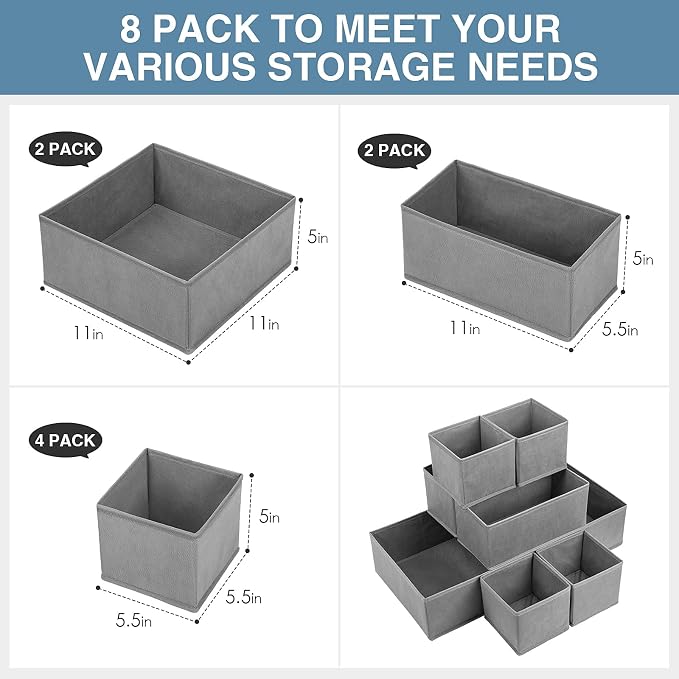 Criusia Drawer Organizer Clothes, 8 Pack Underwear Organizer, Foldable Closet - Image 3