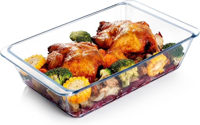 NUTRIUPS 5.7QT Rectangular Deep Glass Baking Dish, Large Glass Baking Pan by NUTRIUPS