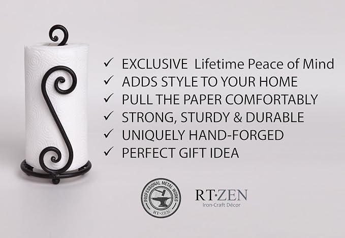 RTZEN Matte Black Paper Towel Holder Countertop - Image 2
