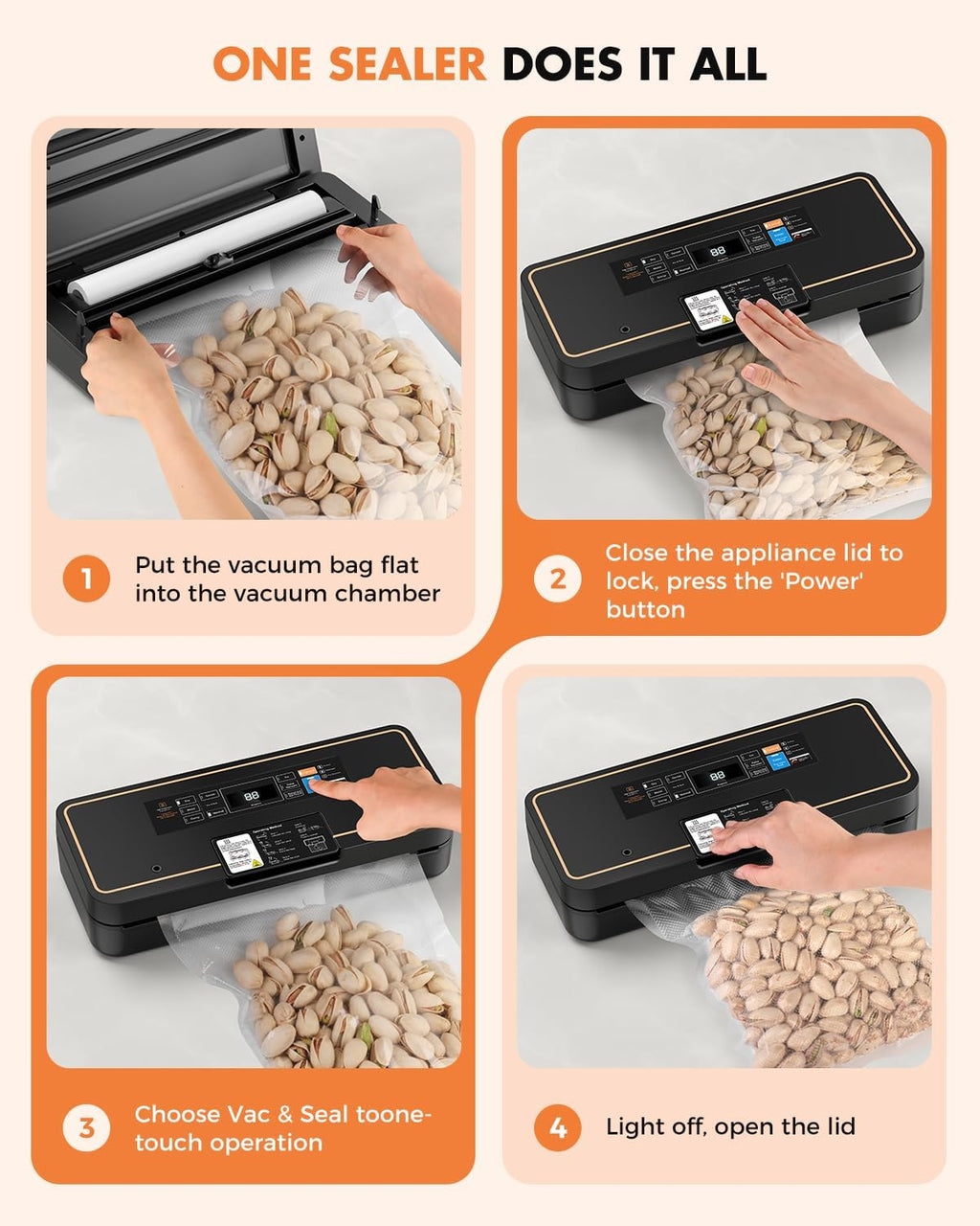 Vacuum Sealer for Food, Food Saver, 95kPa, Easy Tear Cutter, 9-in-1