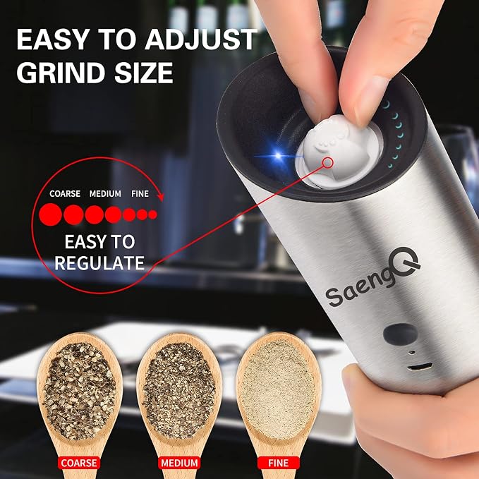 Gravity Electric Salt and Pepper Grinders refillable 1 Pack, USB Rechargeable - Image 3