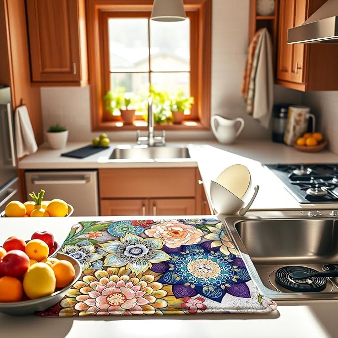 Spring Floral Large Dish Drying Mats, Reversible Dish Drying Pads - Image 3