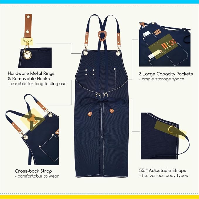 MEEDEN Painting Apron for Men Women: Adjustable Cross Back Waterproof Polyester - Image 4