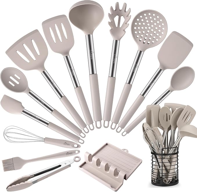 HOTEC 446°F Heat Resistant Silicone Kitchen Utensils, Cooking Utensil Set by Hotec