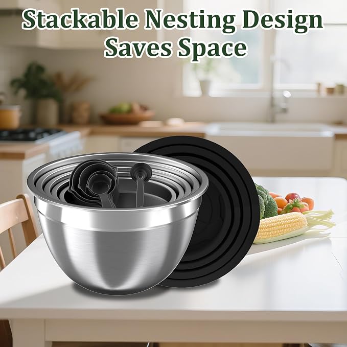 Nicdiet Mixing Bowls with Lids Set, Nesting Storage Bowls - Image 7