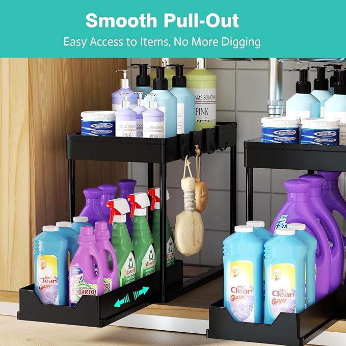 Under Sink Organizers 2 Pack, Pull-Out Sliding Cabinet Organizer - Image 3
