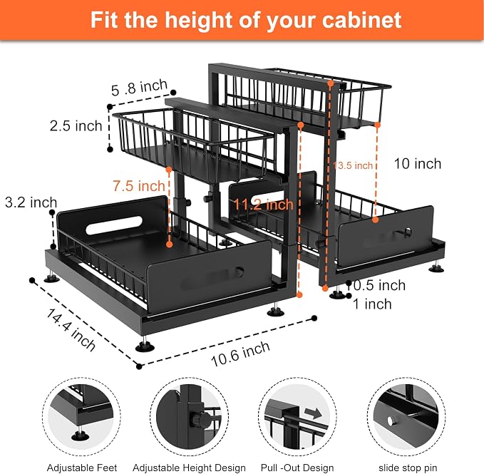 2 Pack Under Sink Organizers and Storage, Pull Out Cabinet Organizer, 2-Tier - Image 5